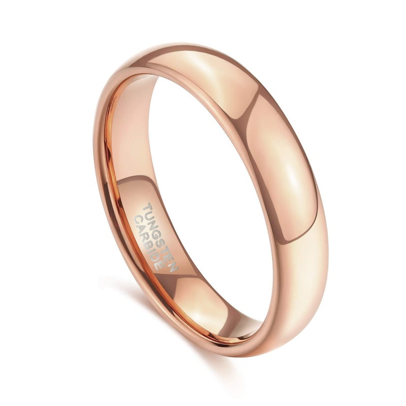 TRUMIUM 4mm Tungsten Wedding Ring Bands for Men Women Rose Gold Plated Dome Plain High Polish Size 7 - Image 2